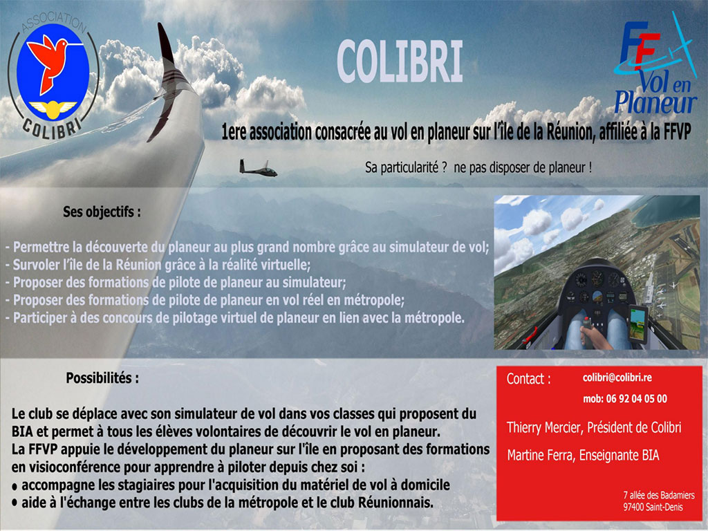 Publication de l'association Colibri concernant le vol en ePlaneur avec ses objectifs et les possibilités